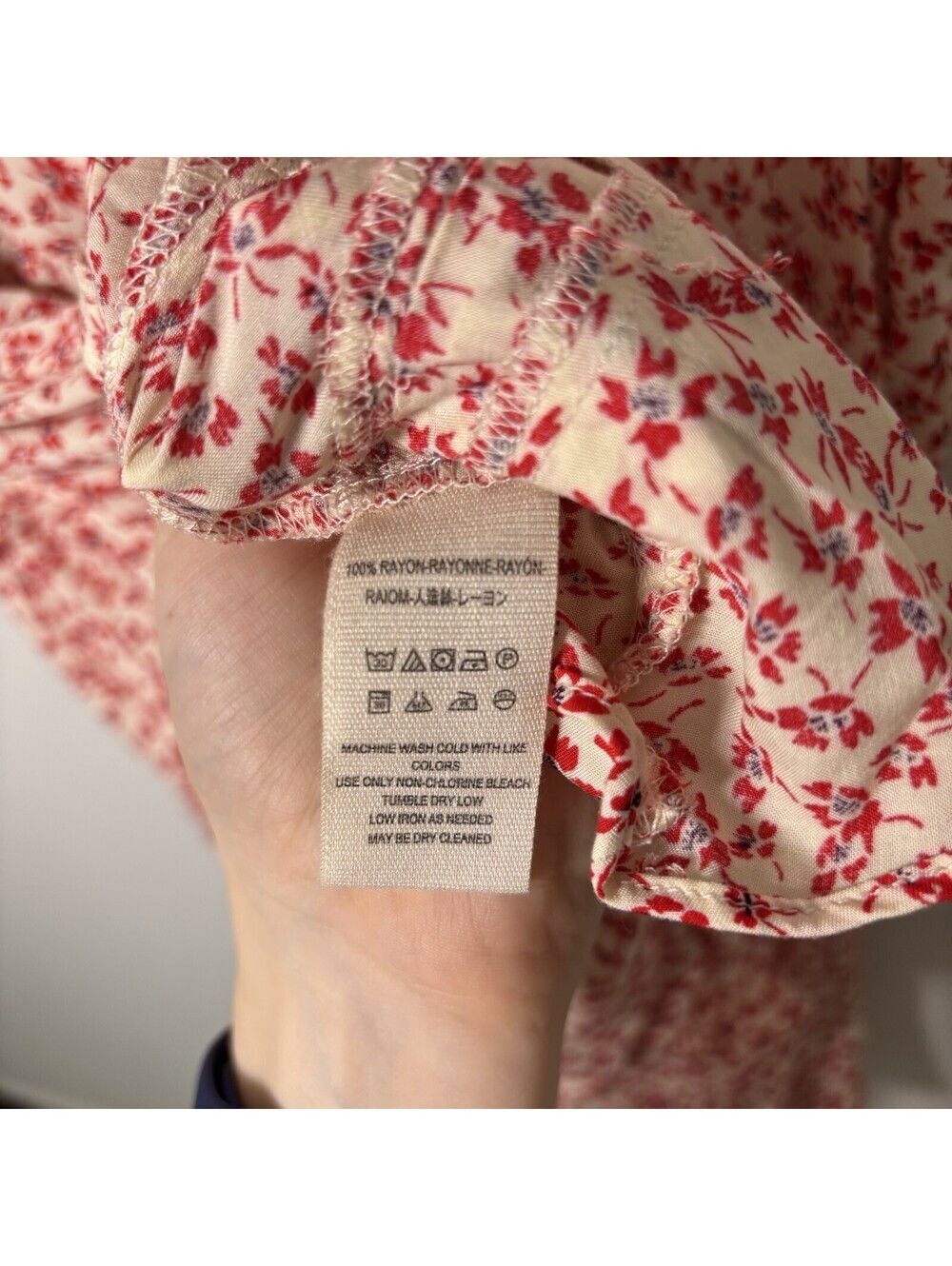 FREE PEOPLE Size S One Fine Day Oversized Mini Dress Cream Red Ditsy Floral - Picture 5 of 7